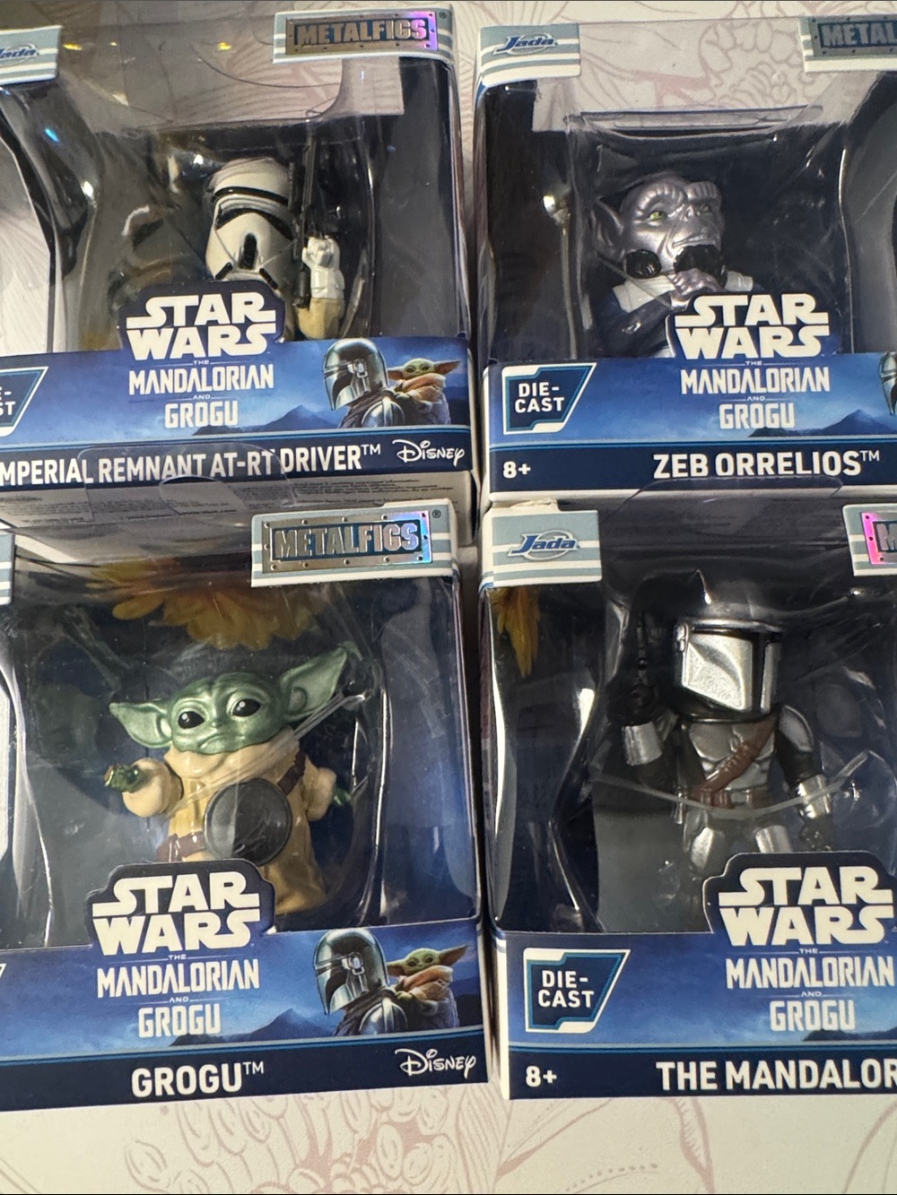 Star Wars Mandalorian Die-Cast Figures in Blue and White Boxes